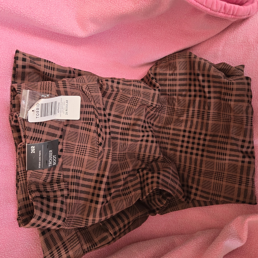 Lane Bryant Brown and Black Plaid Trousers